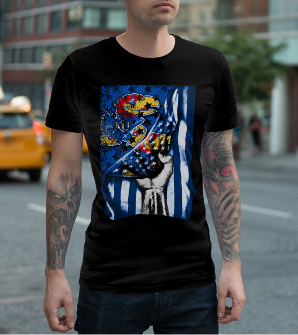 Kansas Jayhawks American Flag Dual T-Shirt