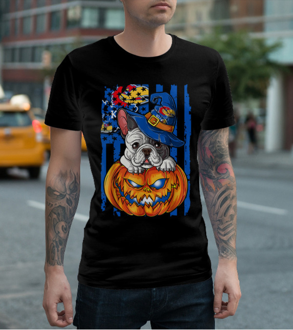 Kansas Jayhawks Bulldog Halloween Pumpkin Wizard Hat T-Shirt