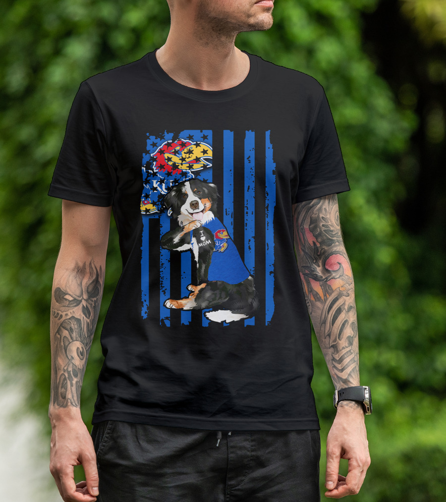 Border Collie I Love Mom Kansas Jayhawks Flag T-Shirt