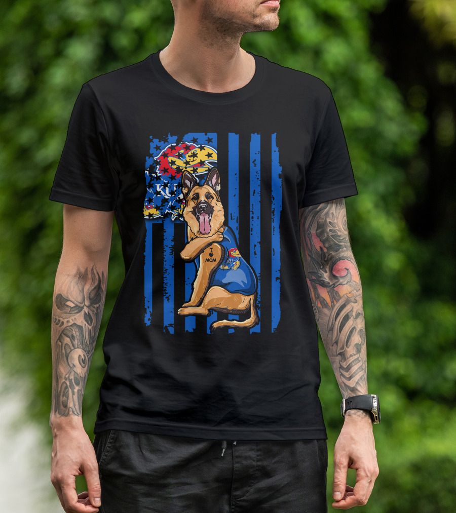 German Shepherd KU Mom Kansas Jayhawks Flag T-Shirt