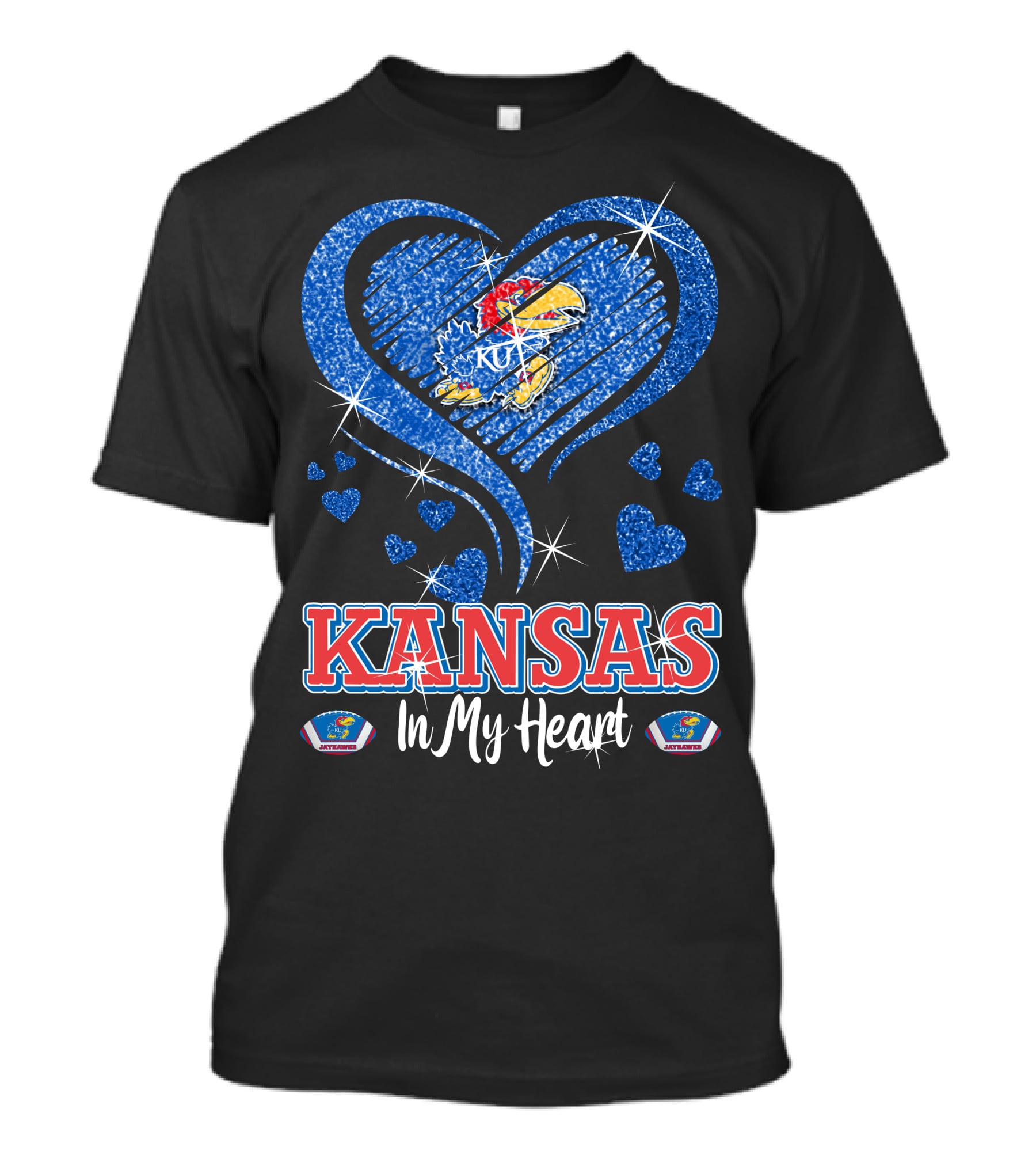 Kansas Jayhawks Heart KU Love Glitters Kansas In My Heart T-Shirt