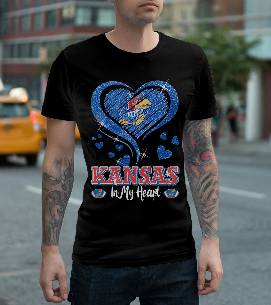 Kansas Jayhawks Heart KU Love Glitters Kansas In My Heart T-Shirt