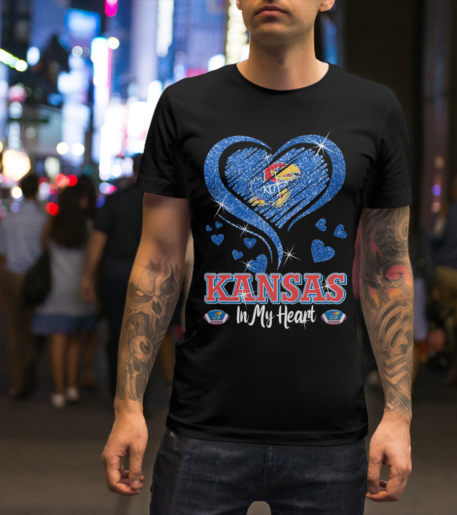 Kansas Jayhawks Heart KU Love Glitters Kansas In My Heart T-Shirt