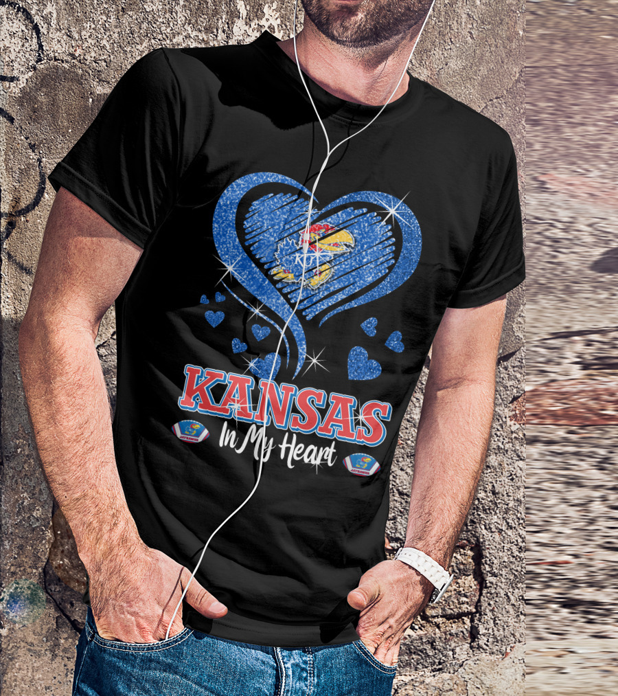 Kansas Jayhawks Heart KU Love Glitters Kansas In My Heart T-Shirt