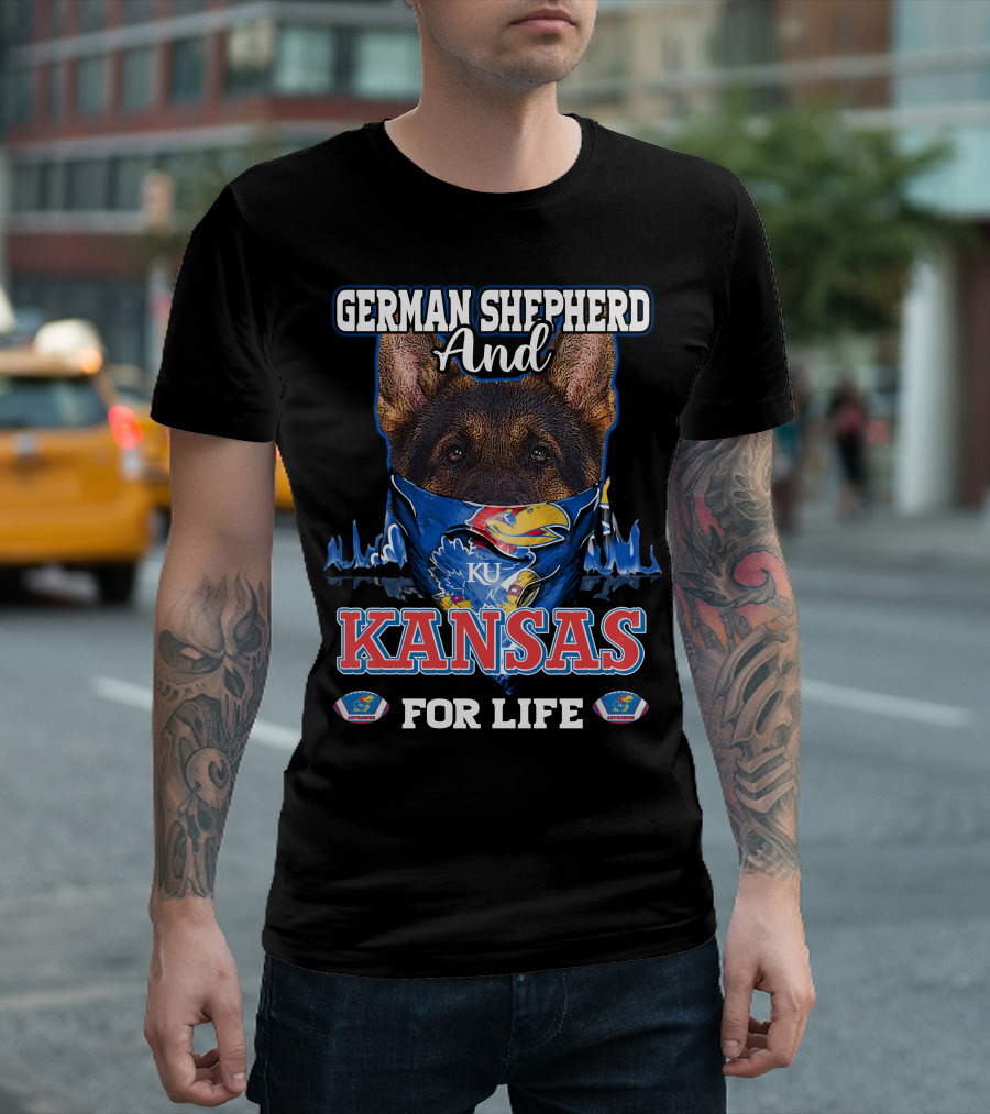 German Shepherd and KU Kansas For Life T-Shirt