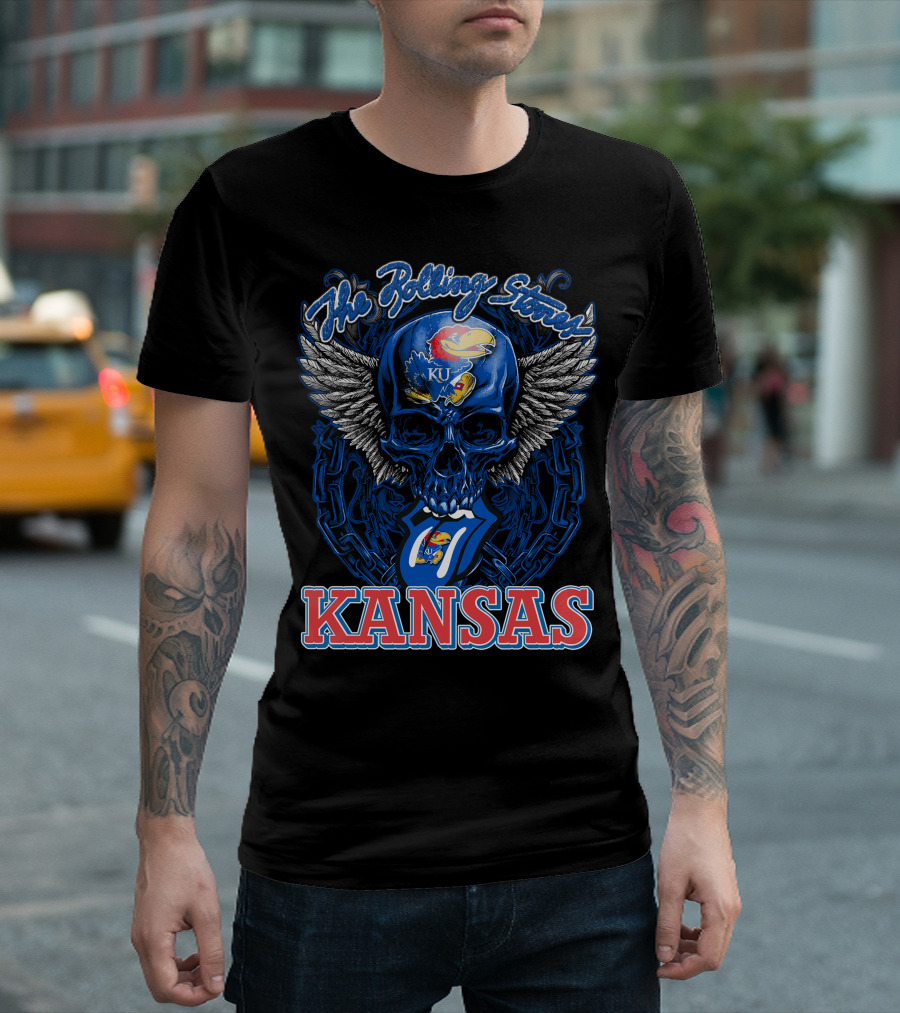 The Rolling Stones Kansas Jayhawks Ku Winged Skull T-Shirt