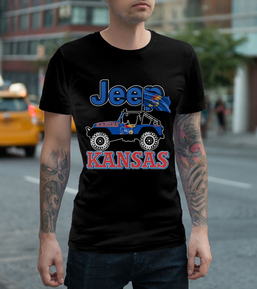 Jeep Kansas Jayhawks KU Logo And Flag T-Shirt