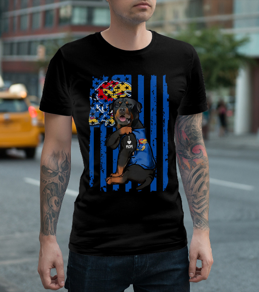 Rottweiler Kansas Jayhawks I Love Mom T-Shirt