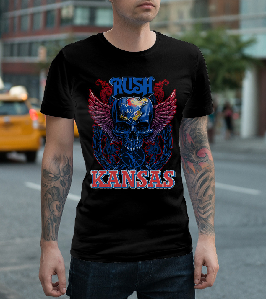 Rush KU Kansas Jayhawks Skull Winged T-Shirt