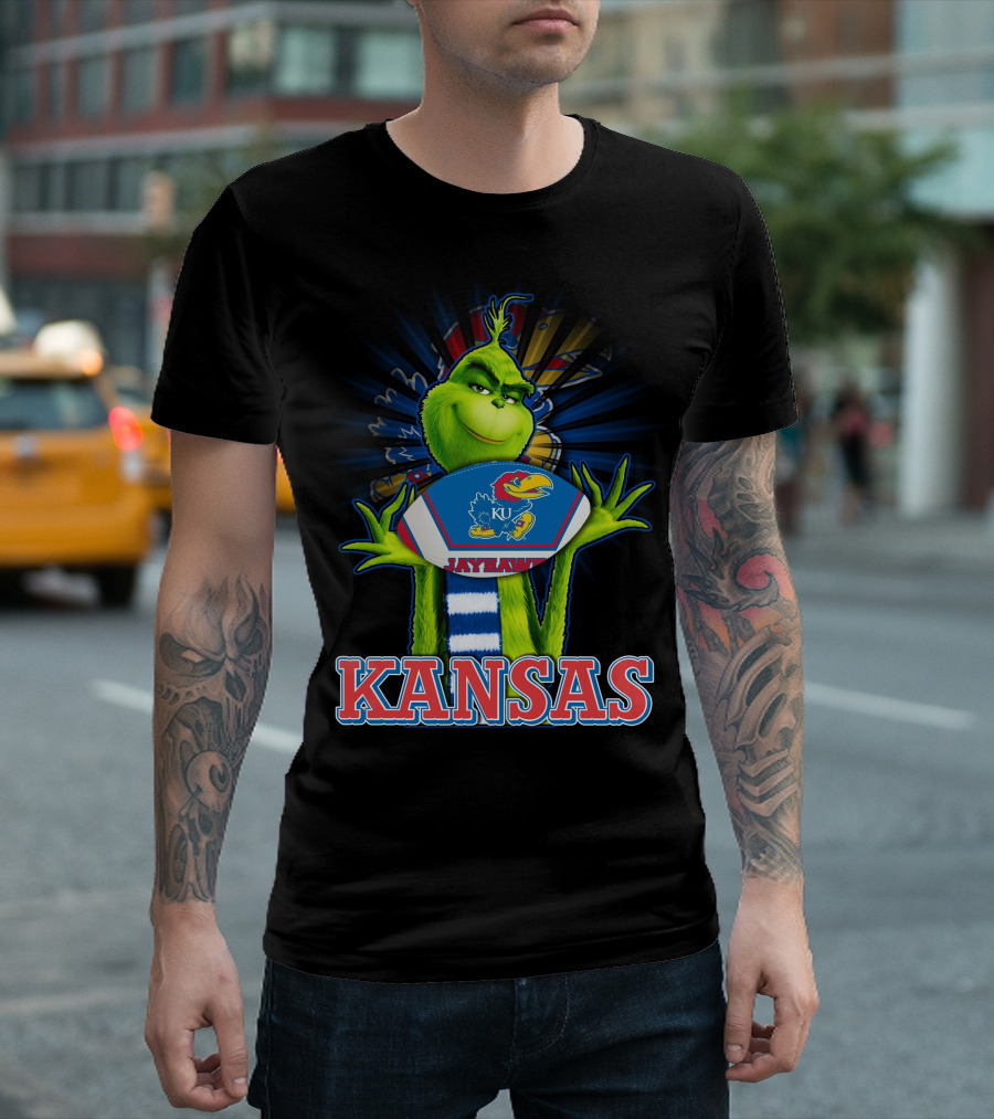 Grinch Holding Kansas Jayhawks Football Kansas T-Shirt