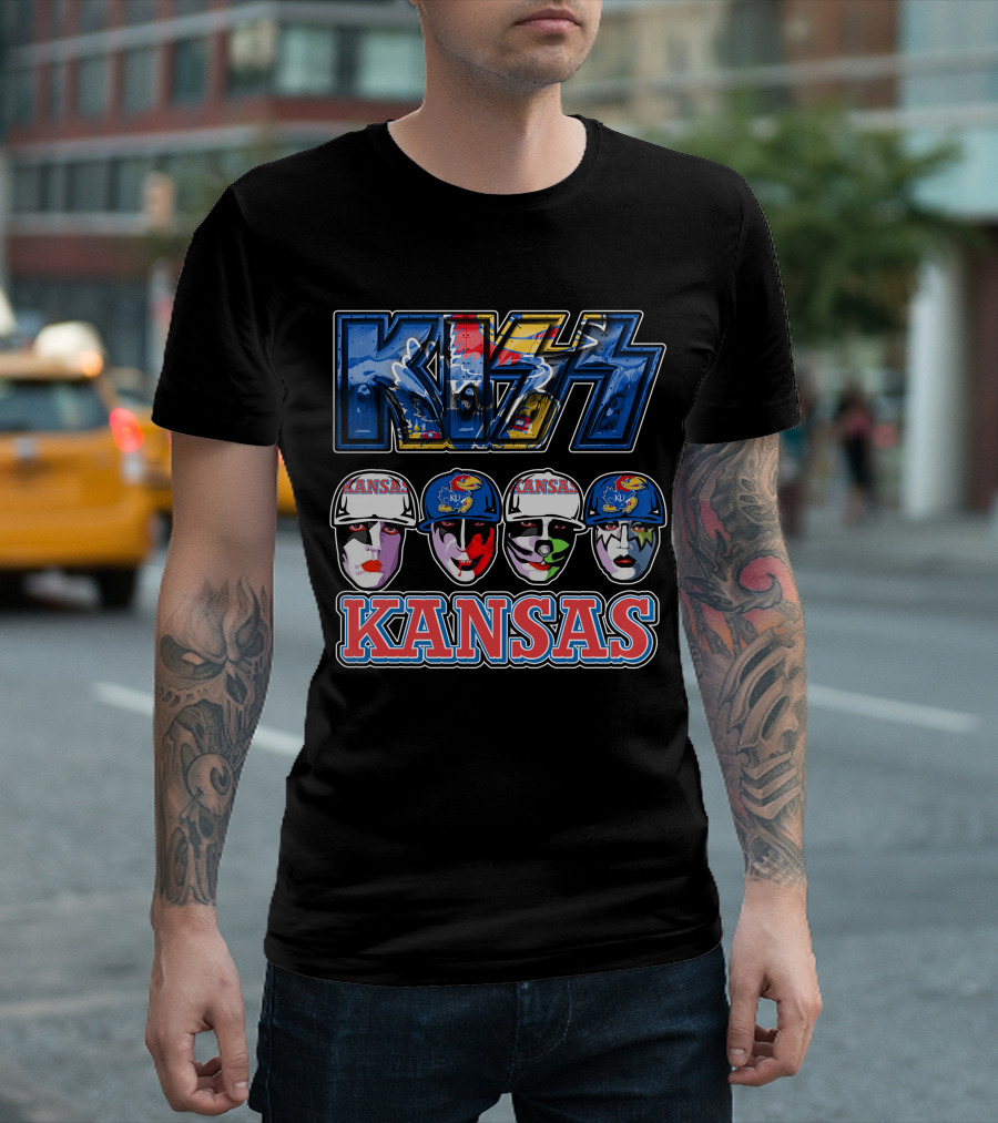 Kiss Kansas Jayhawks Face Paint Rock Band Fusion T-Shirt