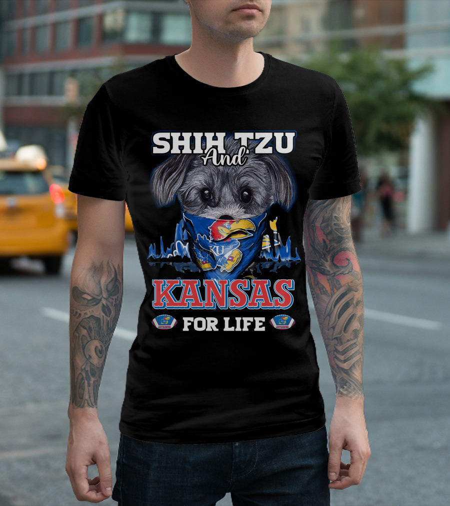 Shih Tzu And Kansas For Life Jayhawks Fan By T-Shirt