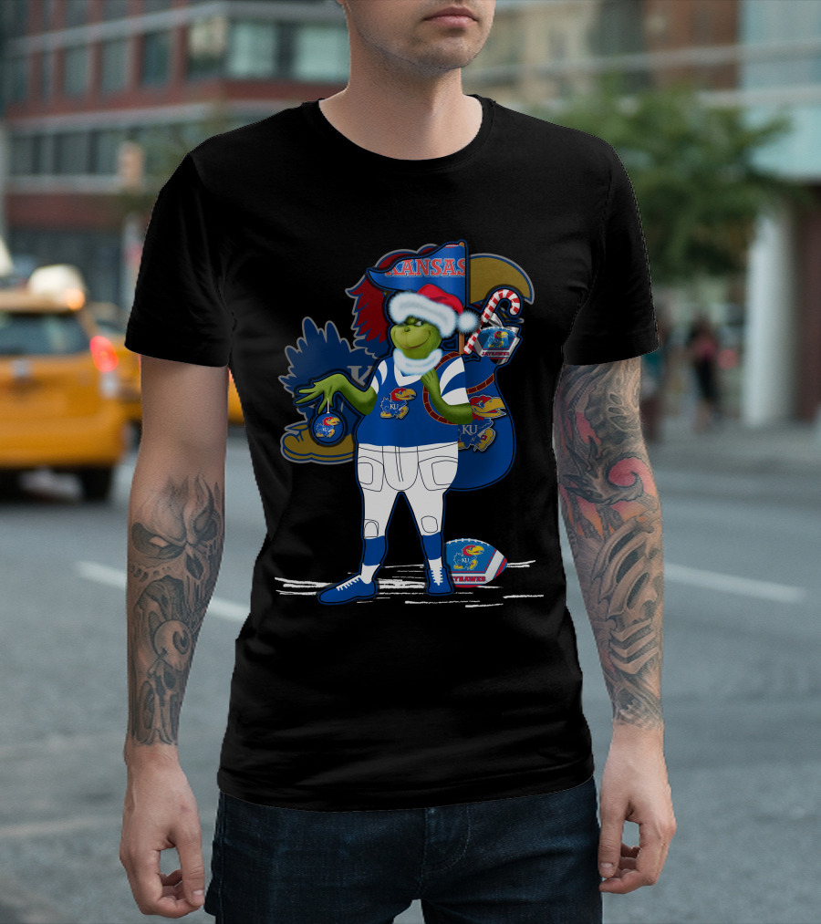 Grinchxmas Kansas Jayhawks Football Holiday Crossover T-Shirt
