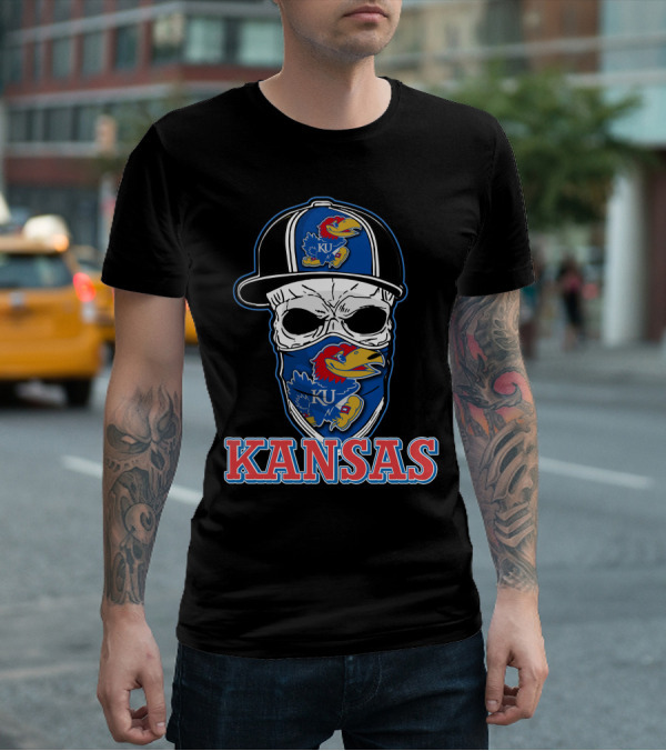 Kansas Jayhawks Skull Hat KU T-Shirt