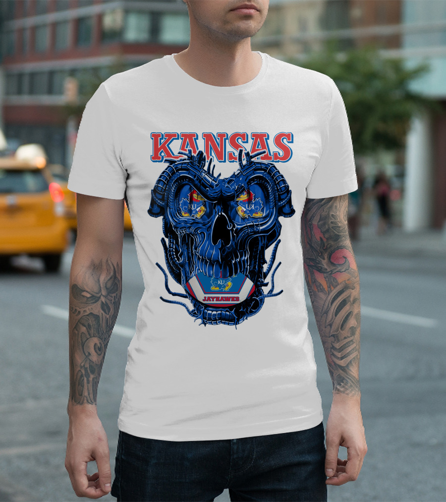 Kansas Jayhawks Dragonskull KU Football T-Shirt