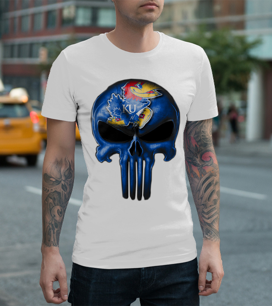 Kansas Jayhawks KU Logo Skull T-Shirt