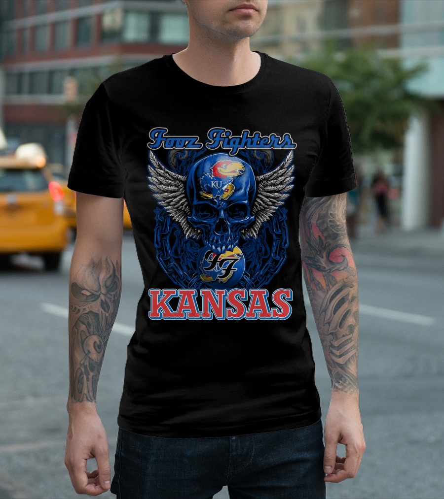 Foo Fighters KU Kansas Jayhawks Winged Skull T-Shirt