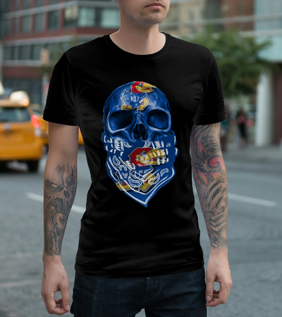 Kansas Jayhawks Skull with KU Bandana T-Shirt