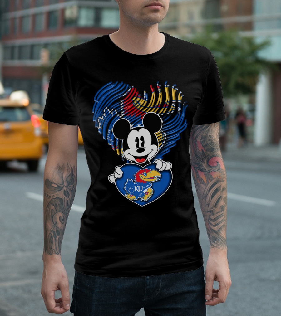 Kansas Jayhawks KU Mickey Heart T-Shirt