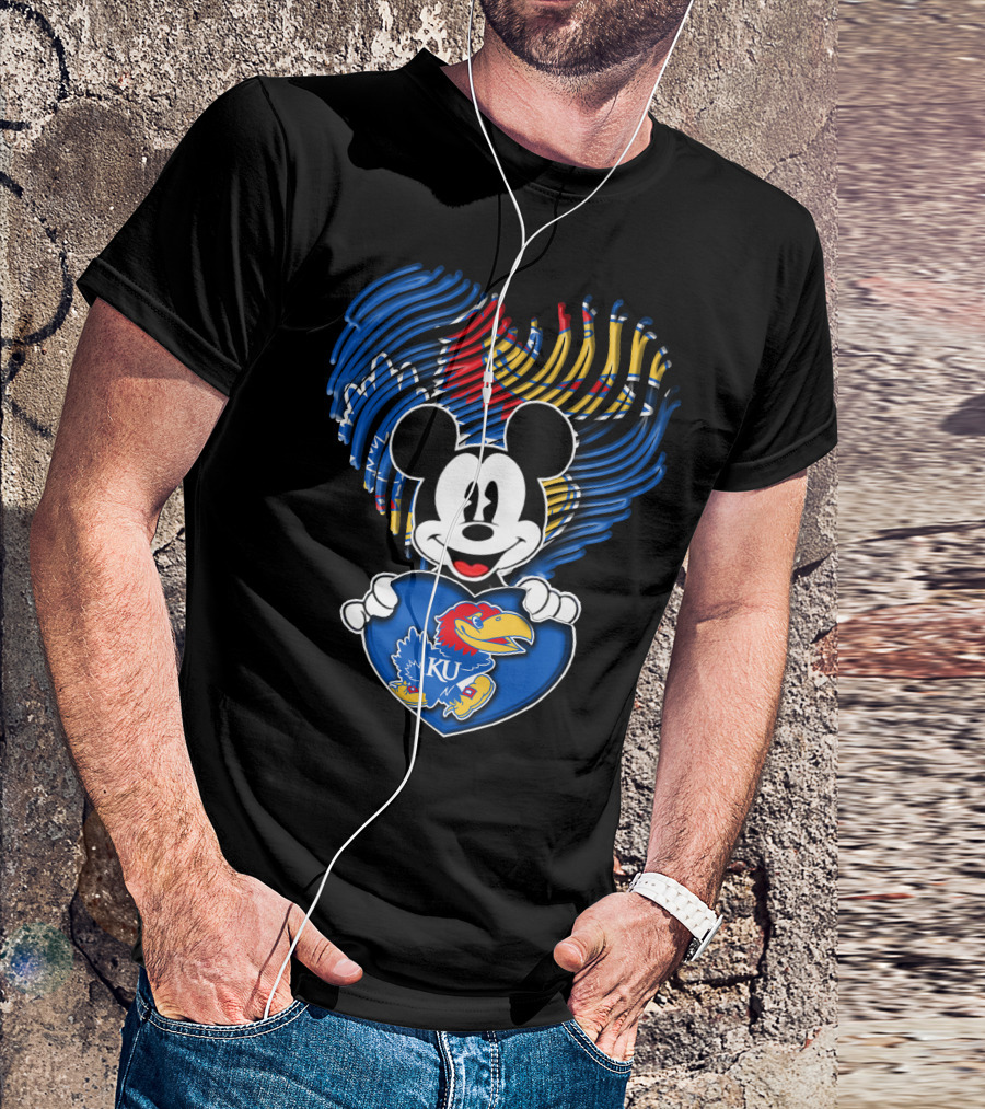 Kansas Jayhawks KU Mickey Heart T-Shirt