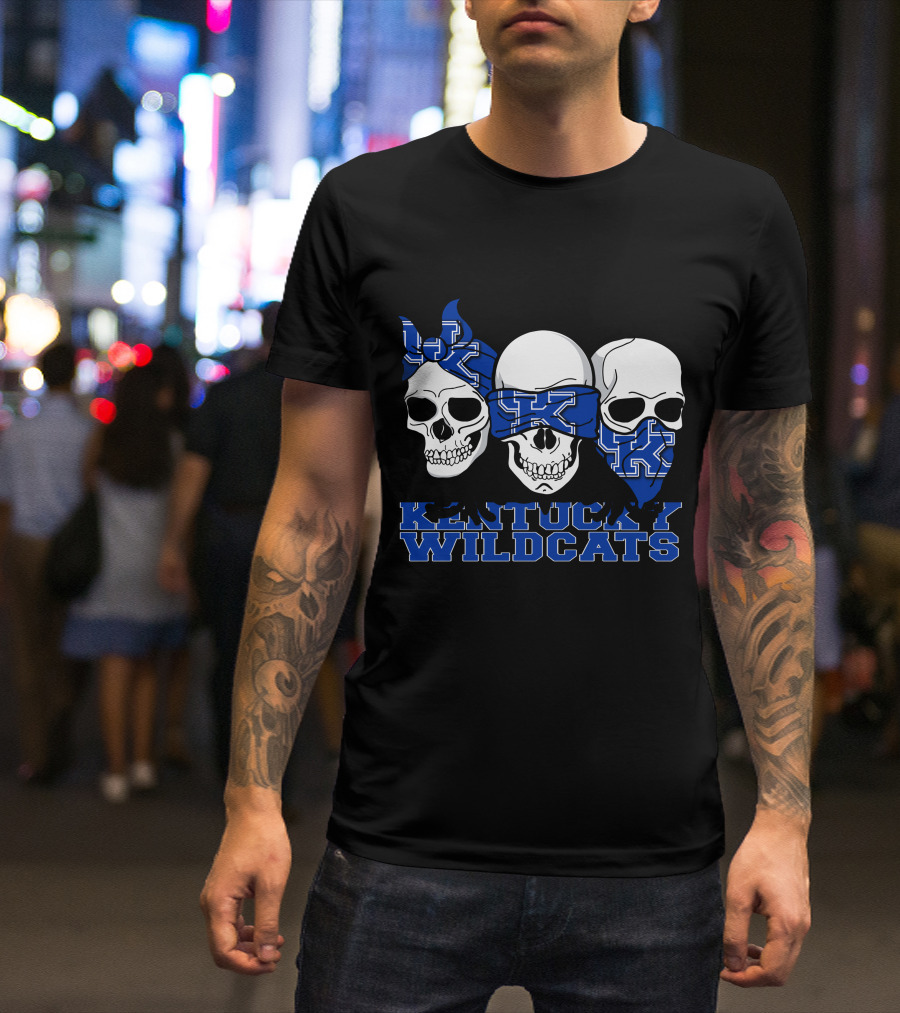 Kentucky Wildcats Three Skulls With Bandanas And Bow T-Shirt
