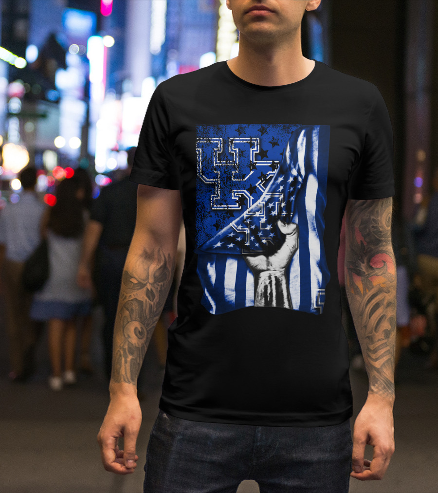 UK Logo Blue Stars And Stripes Patriotic T-Shirt