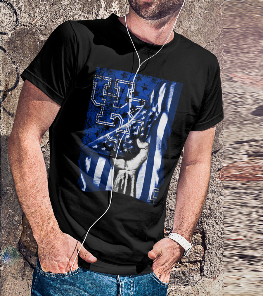 UK Logo Blue Stars And Stripes Patriotic T-Shirt
