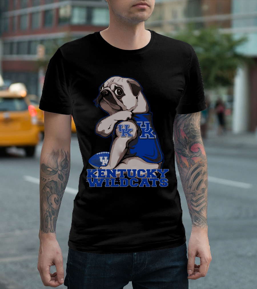 Kentucky Wildcats Pug With Football And UK T-Shirt