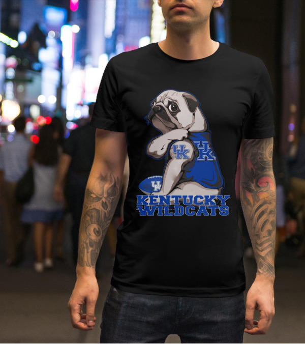 Kentucky Wildcats Pug With Football And UK T-Shirt