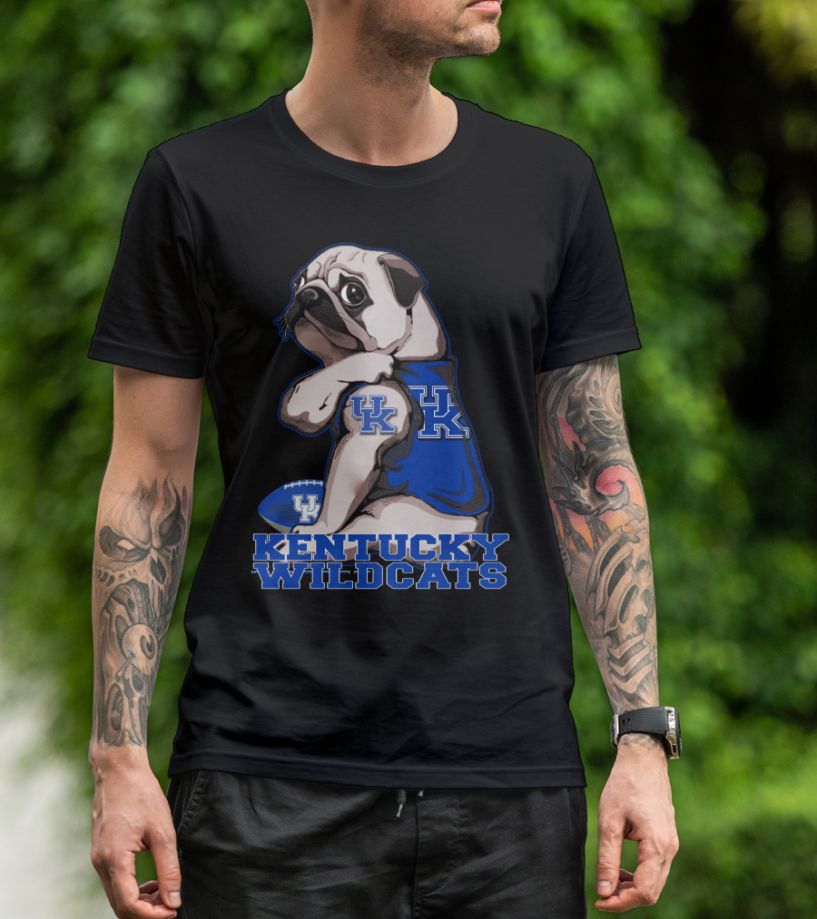 Kentucky Wildcats Pug With Football And UK T-Shirt