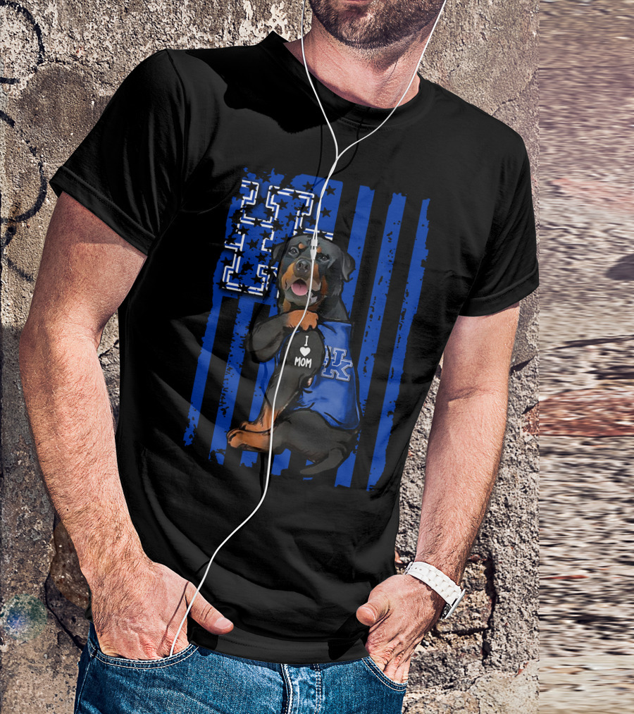 Rottweiler I Love Mom Kentucky Wildcats Fan USA Flag T-Shirt