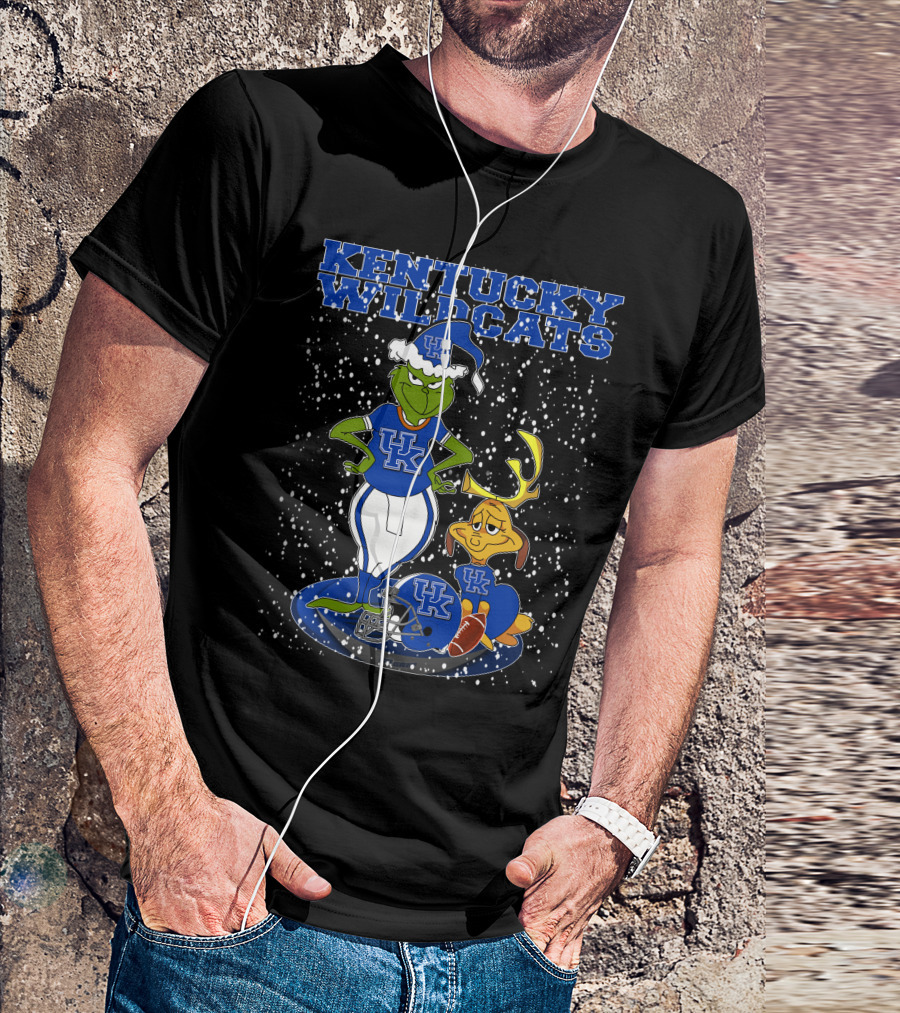 Grinchxmas Kentucky Wildcats UK Football Snowy Scene T-Shirt