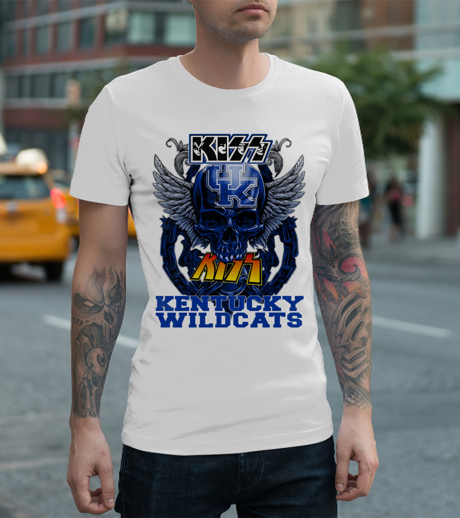 Kiss Kentucky Wildcats UK Skull Wings T-Shirt