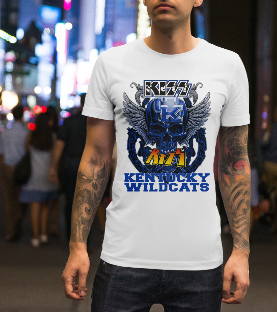 Kiss Kentucky Wildcats UK Skull Wings T-Shirt
