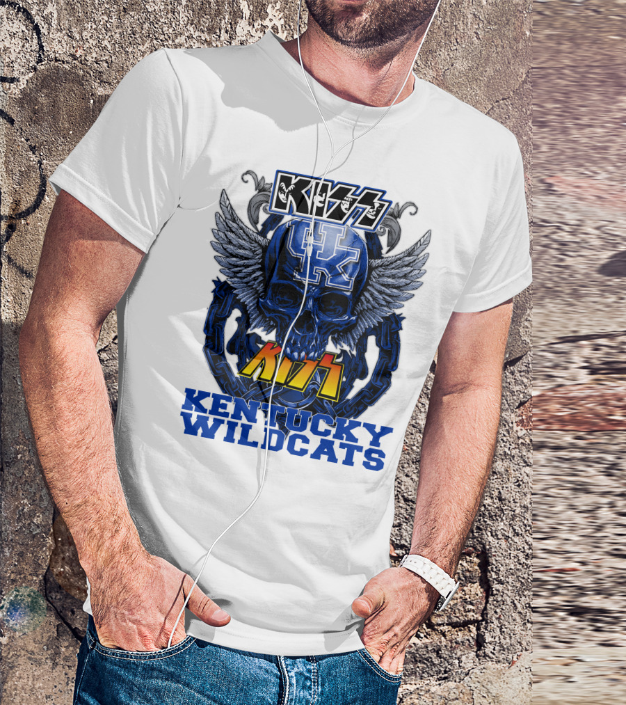 Kiss Kentucky Wildcats UK Skull Wings T-Shirt