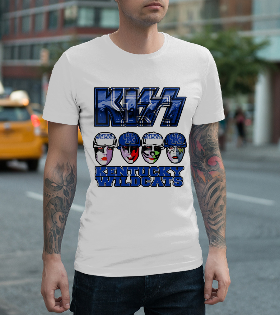Kiss Kentucky Wildcats Blue Rock and Roll Band Fans T-Shirt