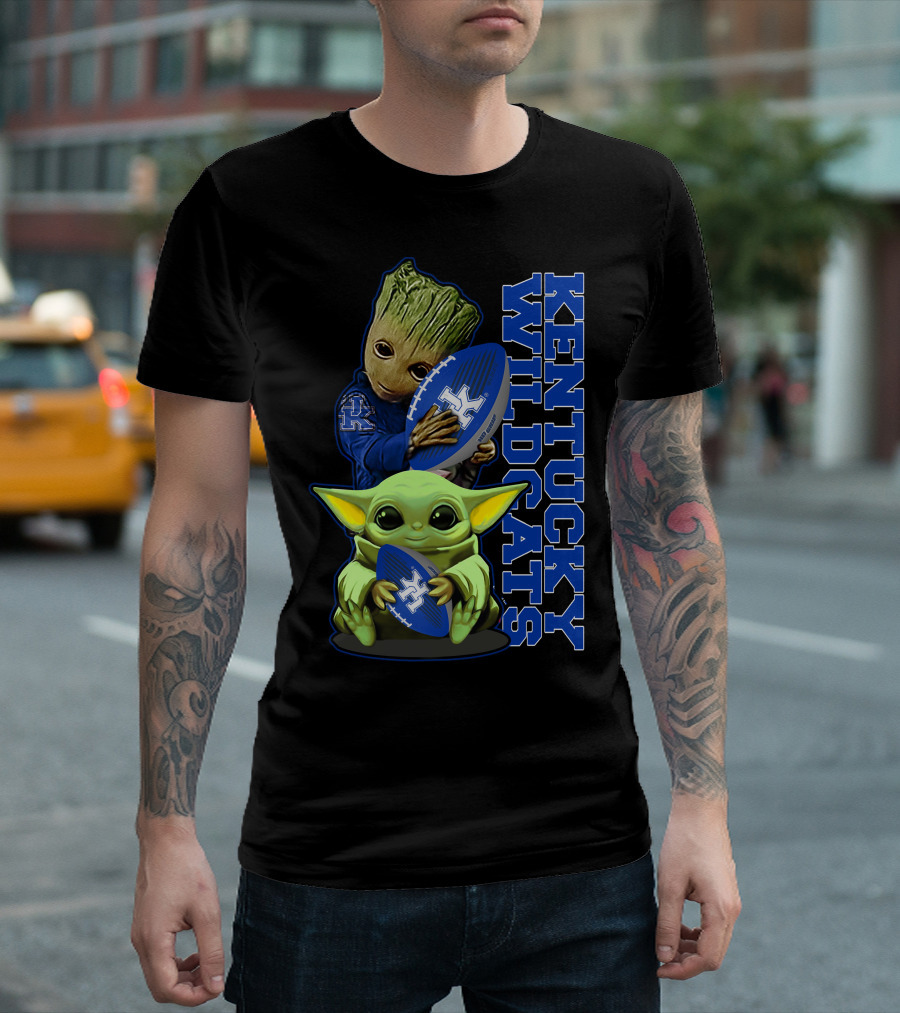 Baby Alien and Tree Character Holding Kentucky Wildcats Football T-Shirt