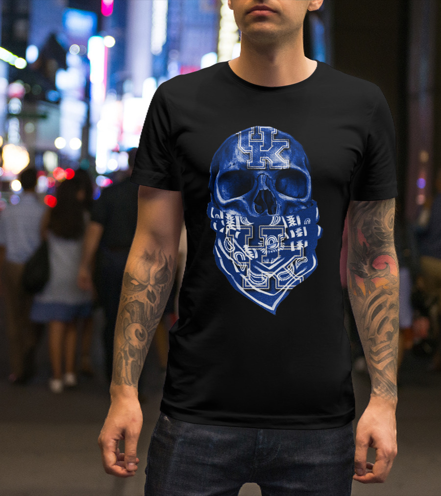 Kentucky Wildcats Skull Bandana Blue UK T-Shirt