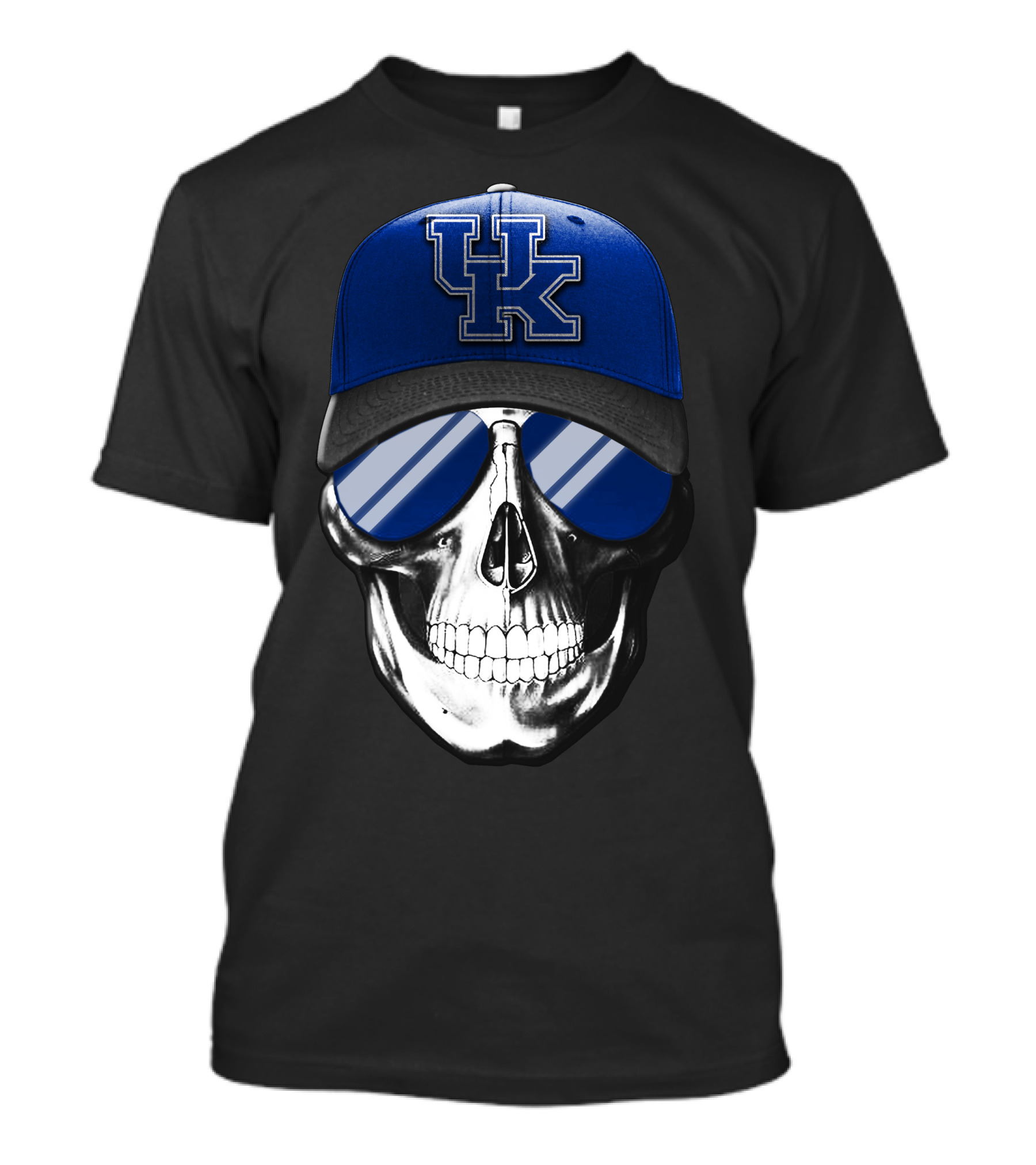Skull With Kentucky Wildcats Cap And Reflective Sunglasses T-Shirt