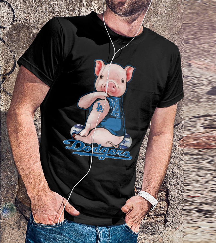 Los Angeles Dodgers Pig Baseball Character With LA T-Shirt