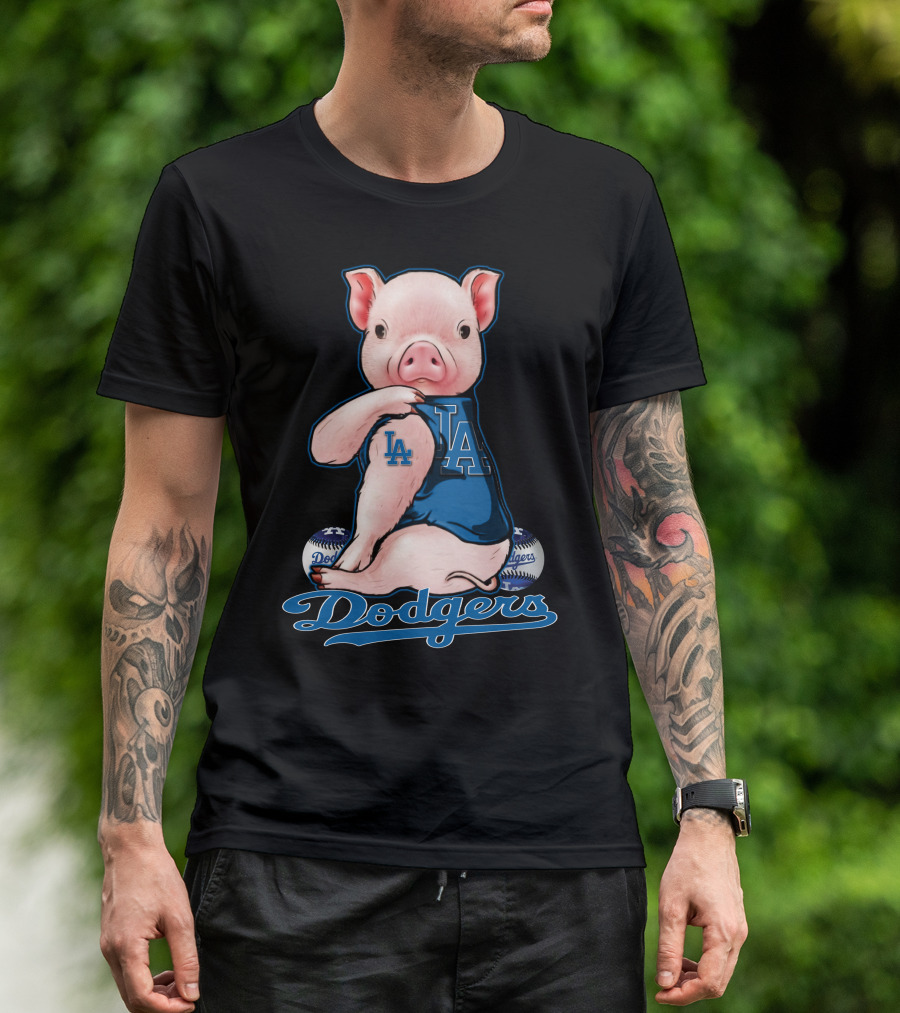Los Angeles Dodgers Pig Baseball Character With LA T-Shirt