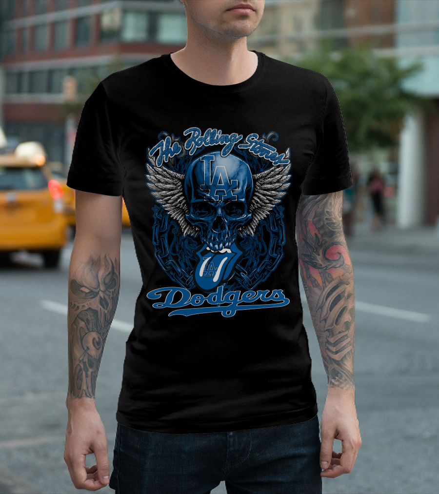 The Rolling Stones La Dodgers Skull And Winged Tongue T-Shirt