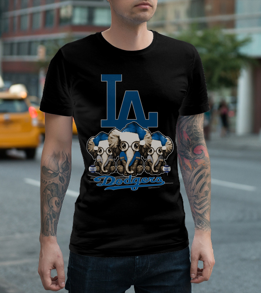 LA Dodgers Elephant Christmas Trio T-Shirt
