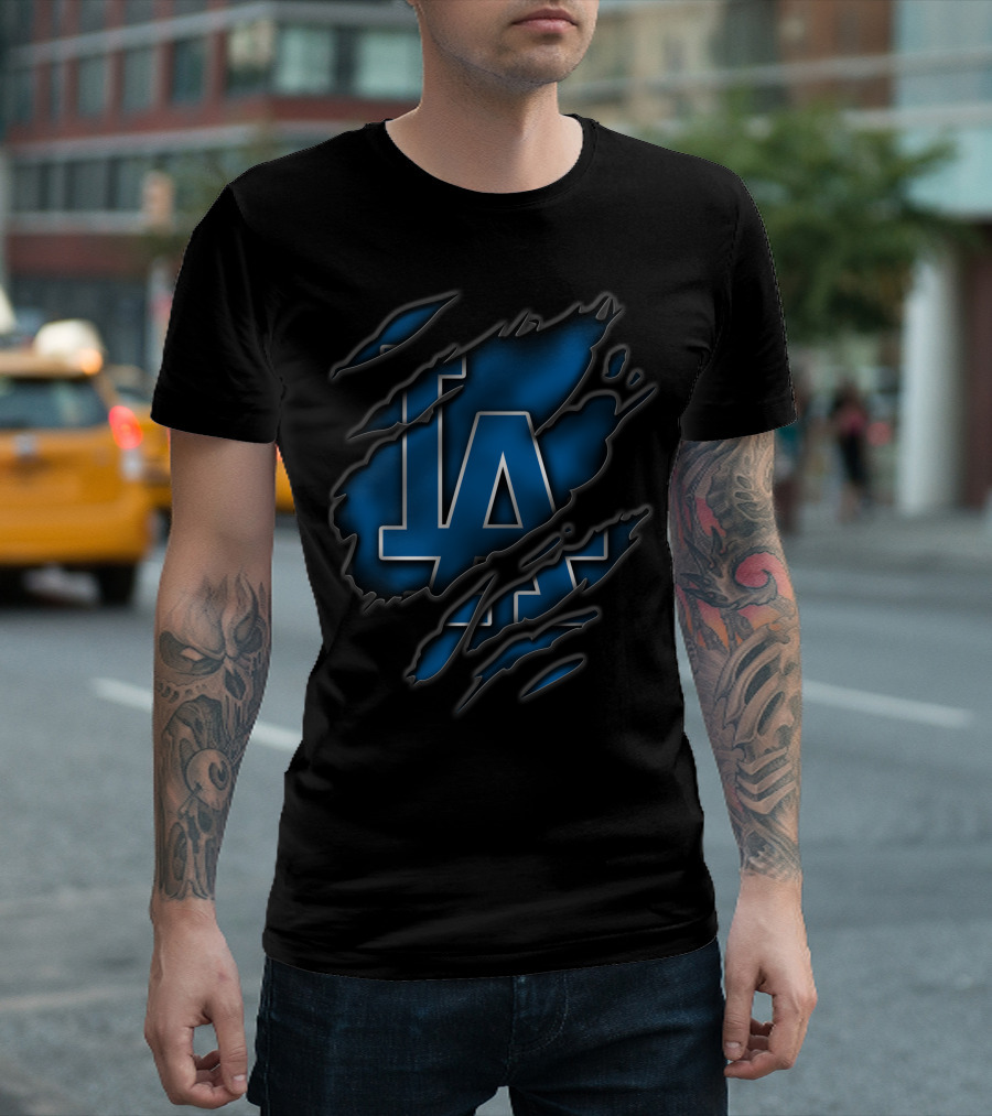 Torn Los Angeles Dodgers LA Logo Ripped Claw Marks T-Shirt