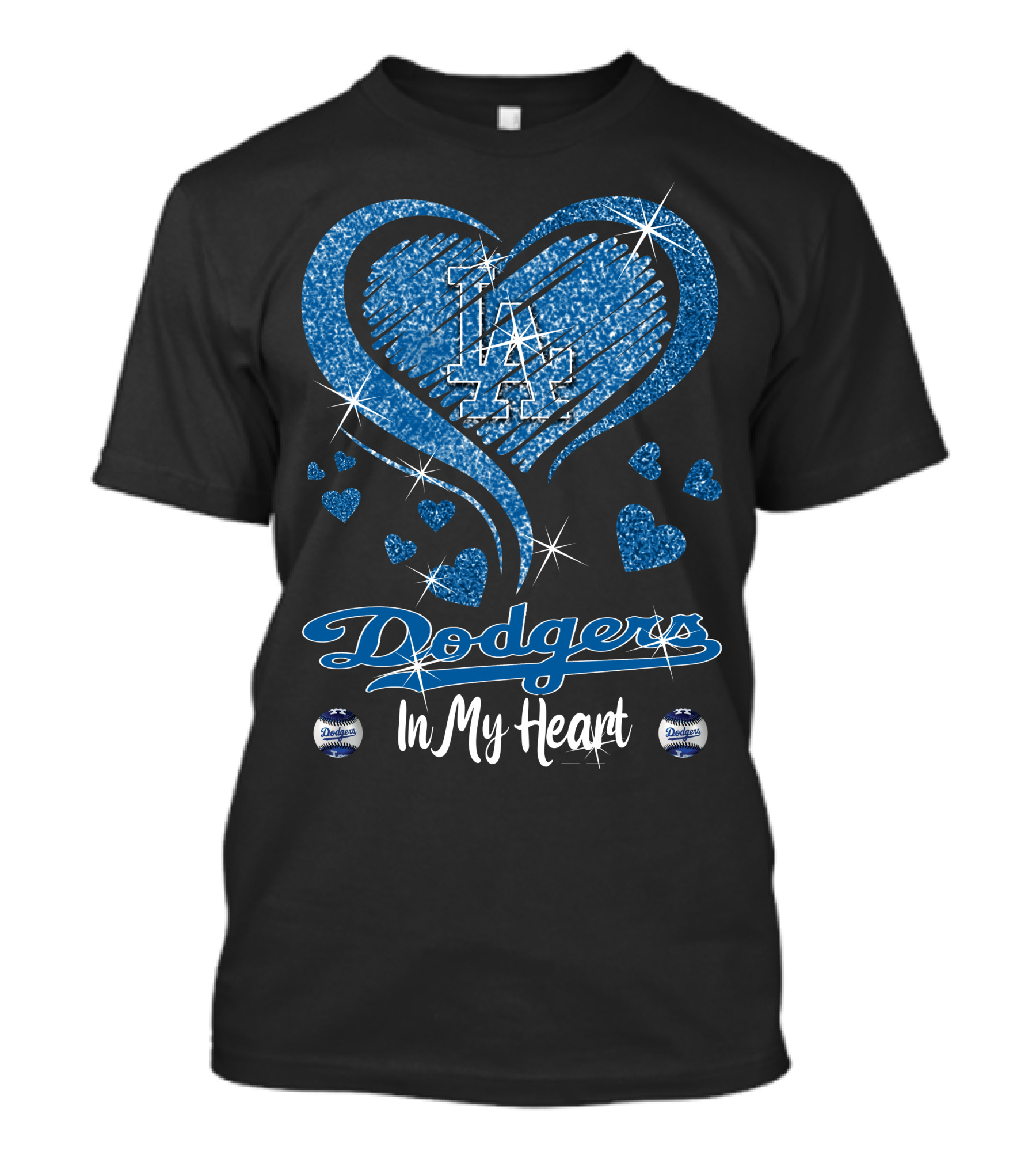 In My Heart Dodgers LA Sparkle Blue Hearts T-Shirt