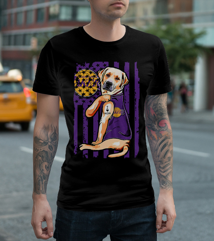 Labrador Retriever I Love Mom Los Angeles Lakers Fan T-Shirt