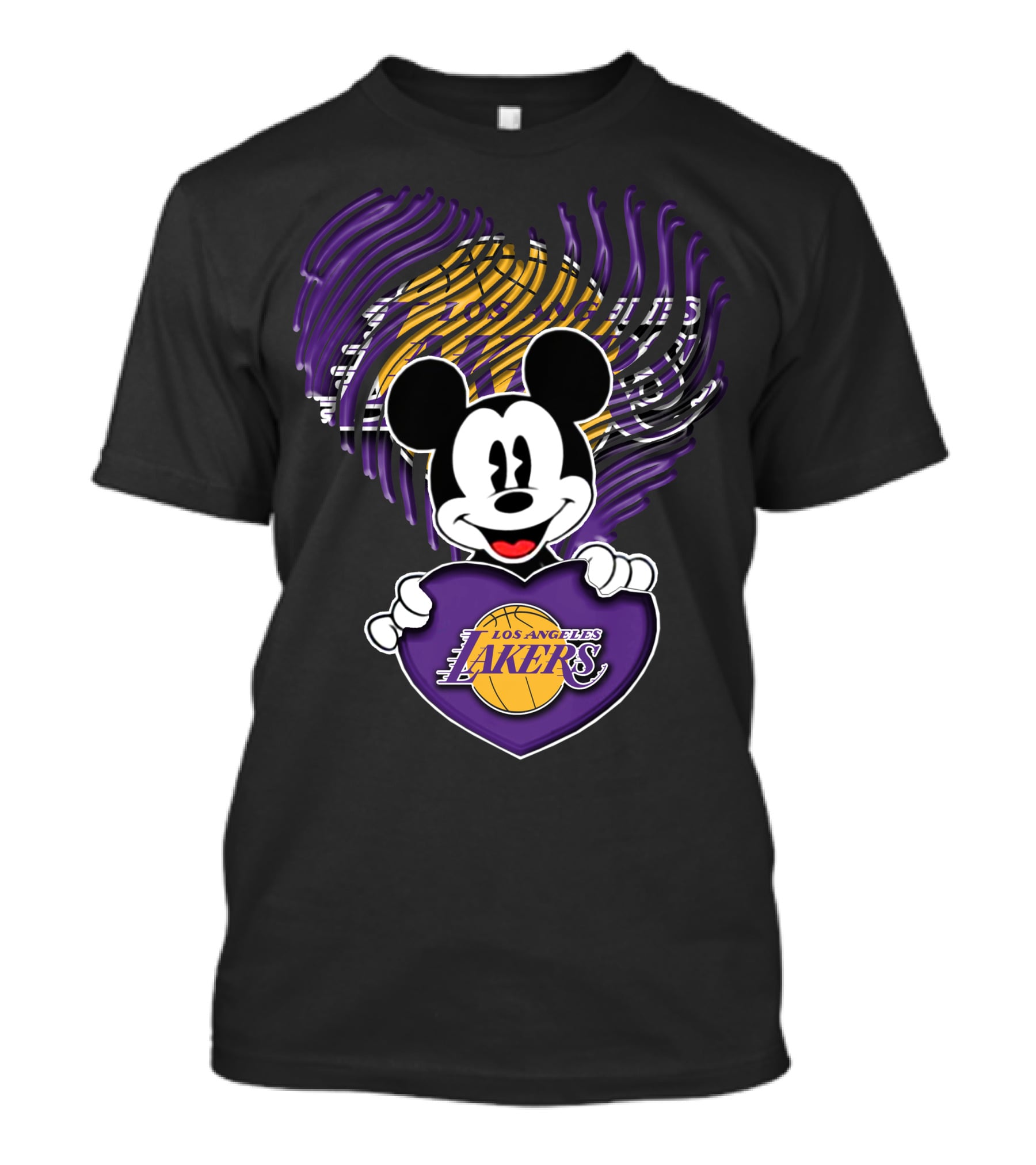 Mick Mouse Los Angeles Lakers Basketball Team Logo Handprint Heart T-Shirt