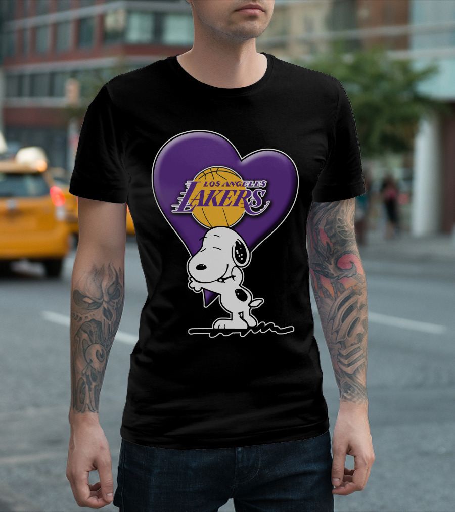 Snoopy Heart Los Angeles Lakers Basketball T-Shirt