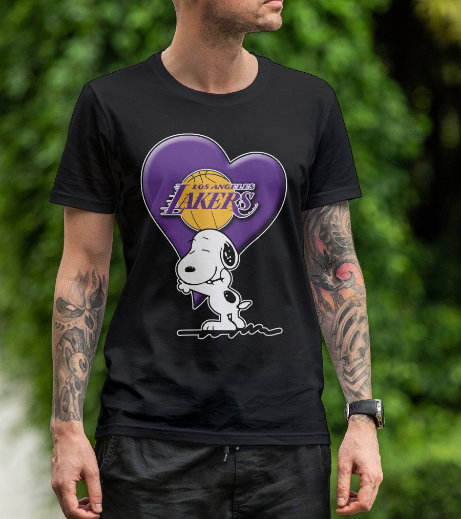 Snoopy Heart Los Angeles Lakers Basketball T-Shirt