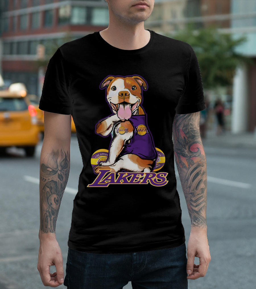 Pittbull Los Angeles Lakers Basketball Dog Fan T-Shirt